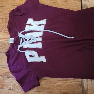 Pink lace up short sleeve t shirt
